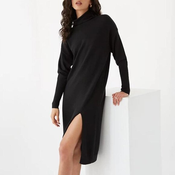 New Aritzia Cyprie 100% Wool Mock Neck Sweater Dress Black XXS $178